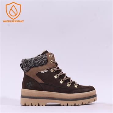Rieker Tex Platform Knitted Cuff Boot - Brown Suede